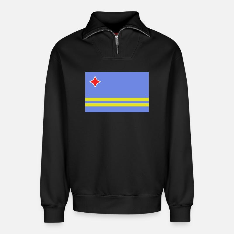 Aruba-Flagge - Relaxed Unisex Organic Half Zip Sweatshirt – von SPREAD - Schwarz
