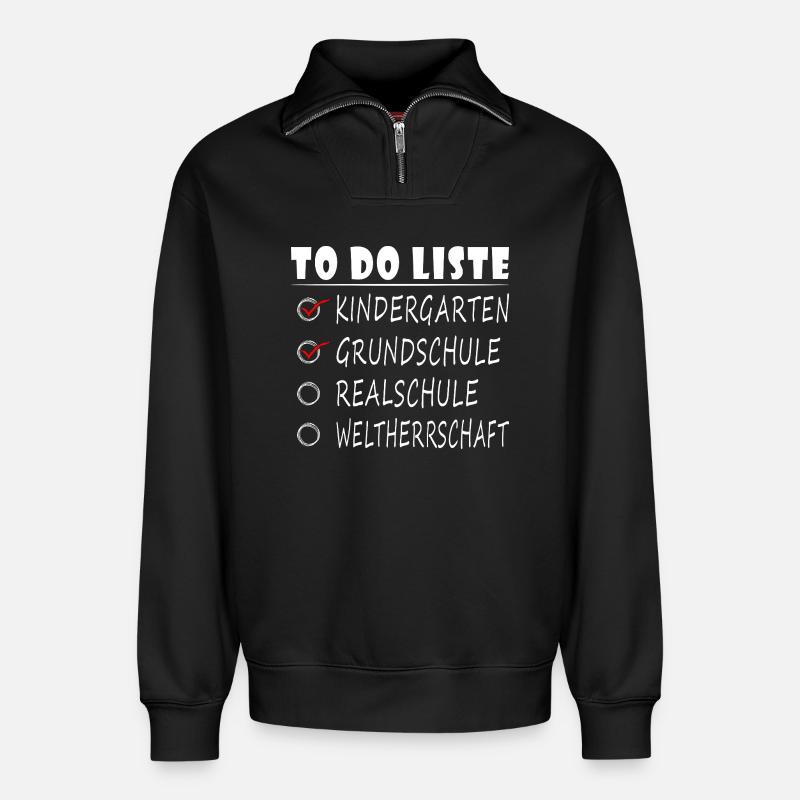 secondary school - Relaxed Unisex Organic Half Zip Sweatshirt – by SPREAD - black