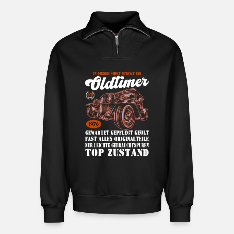 Oldtimer 1976 Retro Auto Illustration 50. - Relaxed Unisex Organic Half Zip Sweatshirt – von SPREAD - Schwarz