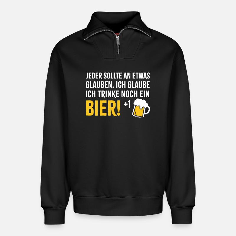 Ich glaube an Bier +1 - Relaxed Unisex Organic Half Zip Sweatshirt – von SPREAD - Schwarz