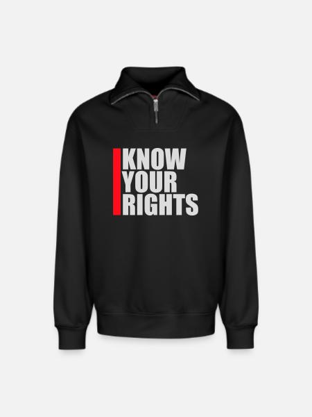 Know Your Rights Activism Justice Freedom - Relaxed Unisex Organic Half Zip Sweatshirt – by SPREAD - black