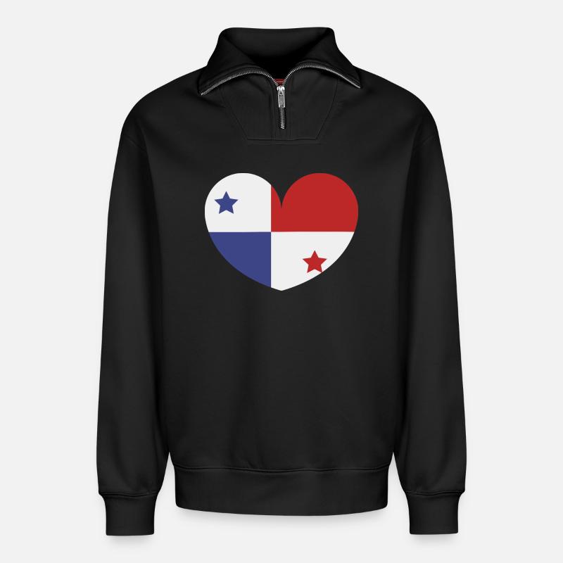 Panama-Herzflagge - Relaxed Unisex Organic Half Zip Sweatshirt – von SPREAD - Schwarz