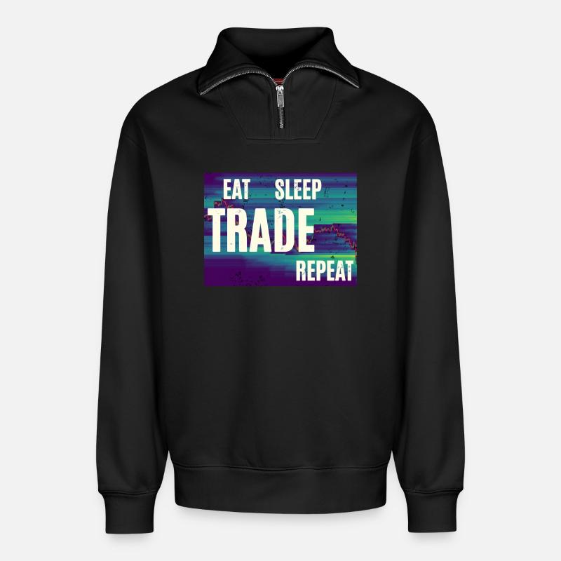 Eat Sleep Trade Repeat - Relaxed Unisex Organic Half Zip Sweatshirt – von SPREAD - Schwarz