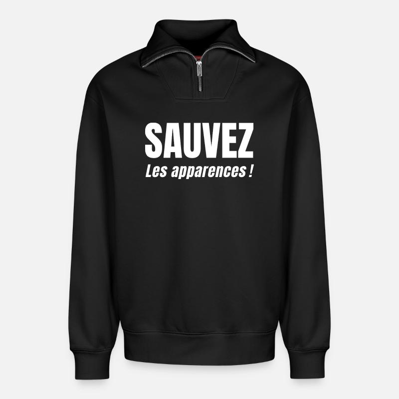 RETTET DEN SCHEIN! - Relaxed Unisex Organic Half Zip Sweatshirt – von SPREAD - Schwarz