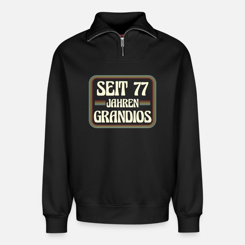 77 ans Anniversaire 77e - Sweat unisexe décontracté en coton biologique à demi-zip – de SPREAD - noir