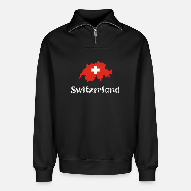 Switzlerland (White Text) - Relaxed Unisex Organic Half Zip Sweatshirt – von SPREAD - Schwarz