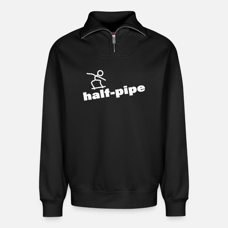 half pipe - Relaxed Unisex Organic Half Zip Sweatshirt – by SPREAD - black