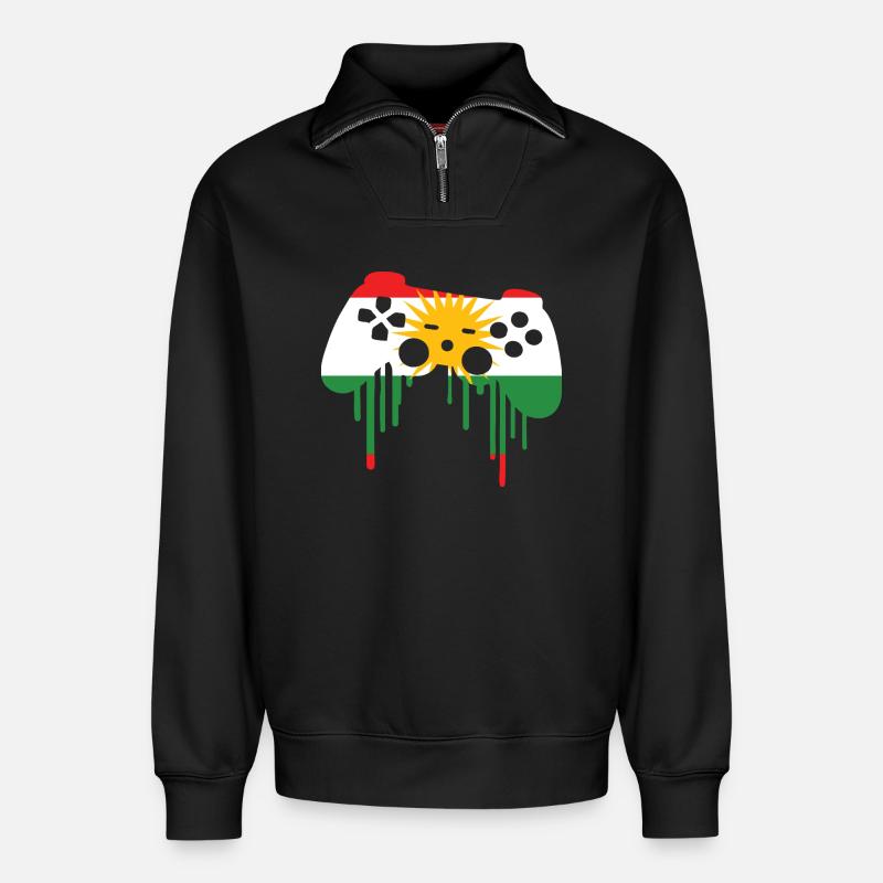 Drapeau de jeu kurde - Sweat unisexe décontracté en coton biologique à demi-zip – de SPREAD - noir