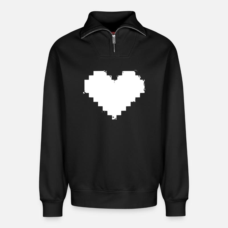 Pixel Herz Grunge Effekt - Relaxed Unisex Organic Half Zip Sweatshirt – von SPREAD - Schwarz
