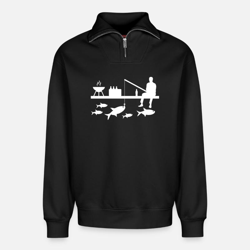 Angeln - Relaxed Unisex Organic Half Zip Sweatshirt – von SPREAD - Schwarz