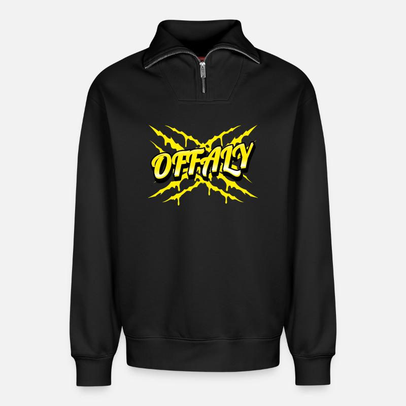 Grafschaft Offaly, Irland - Relaxed Unisex Organic Half Zip Sweatshirt – von SPREAD - Schwarz
