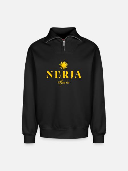 Nerja Sun Spanien-Logo - Relaxed Unisex Organic Half Zip Sweatshirt – von SPREAD - Schwarz