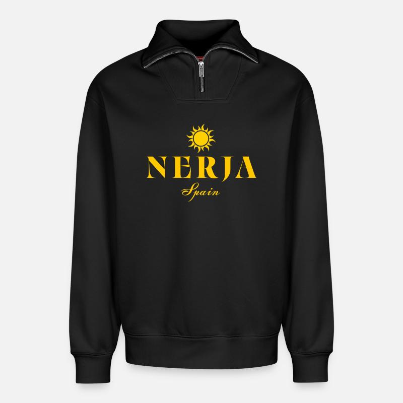 Logo Nerja Sun Espagne - Sweat unisexe décontracté en coton biologique à demi-zip – de SPREAD - noir