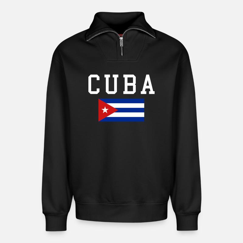 Drapeau cubain - Sweat unisexe décontracté en coton biologique à demi-zip – de SPREAD - noir