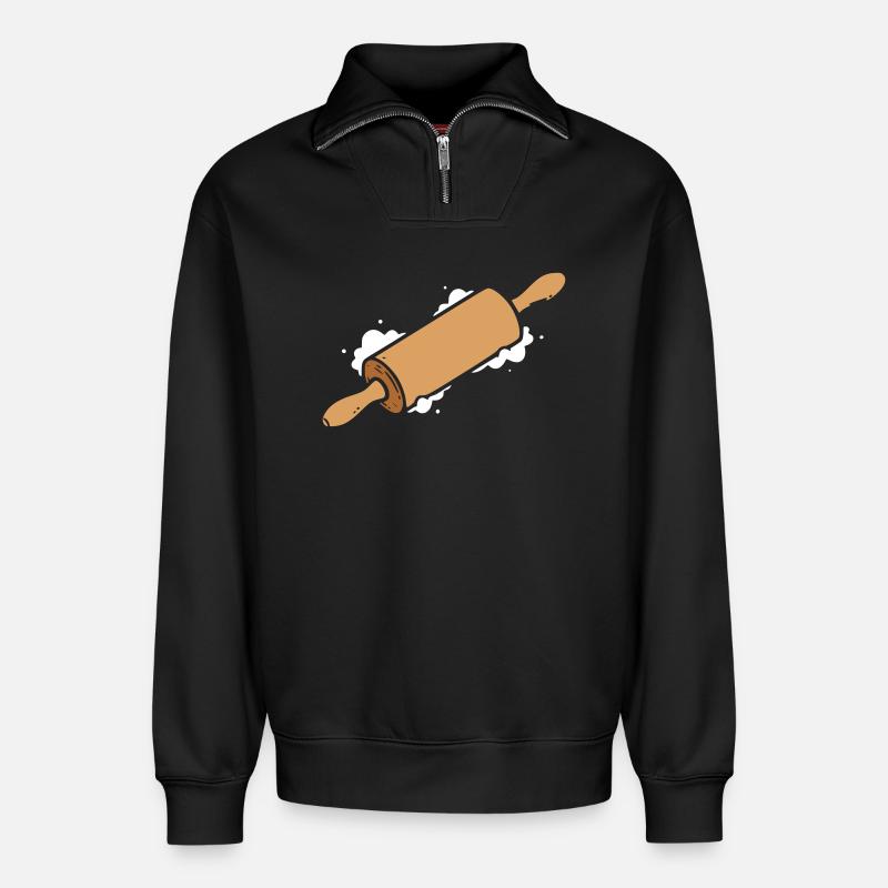 Rolling pin simple icon - Relaxed Unisex Organic Half Zip Sweatshirt – by SPREAD - black