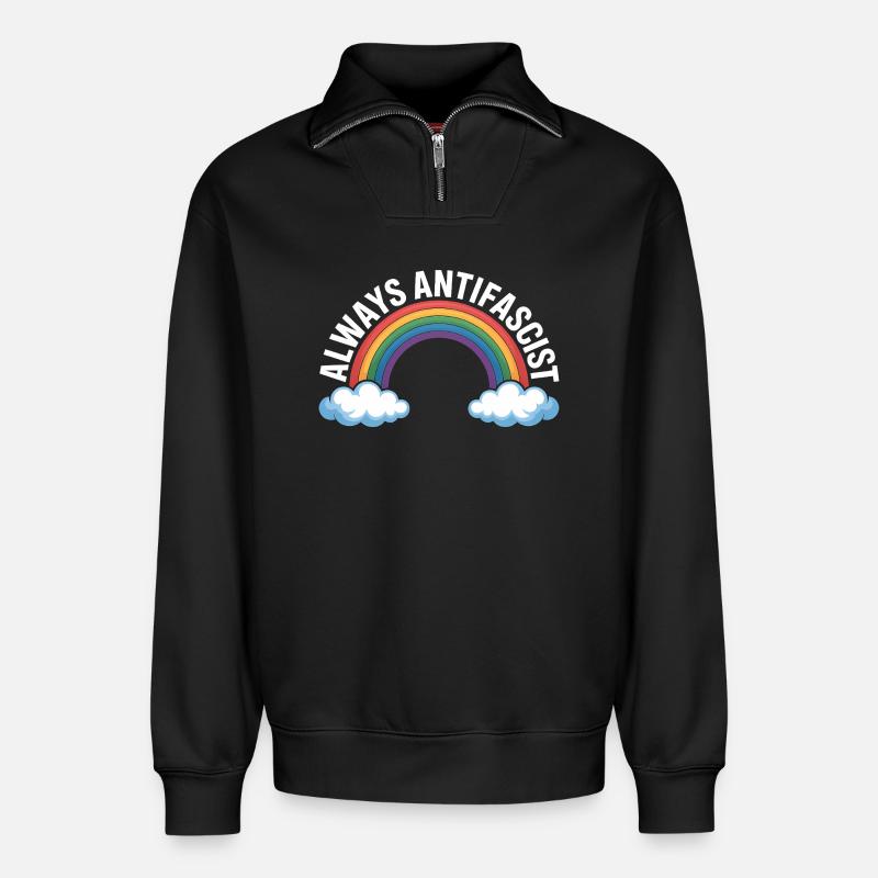 Always Antifascist – Antifa Tee - Relaxed Unisex Organic Half Zip Sweatshirt – von SPREAD - Schwarz