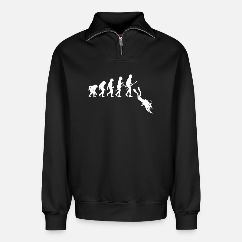 Évolution des plongeurs - Plongée - Sweat unisexe décontracté en coton biologique à demi-zip – de SPREAD - noir