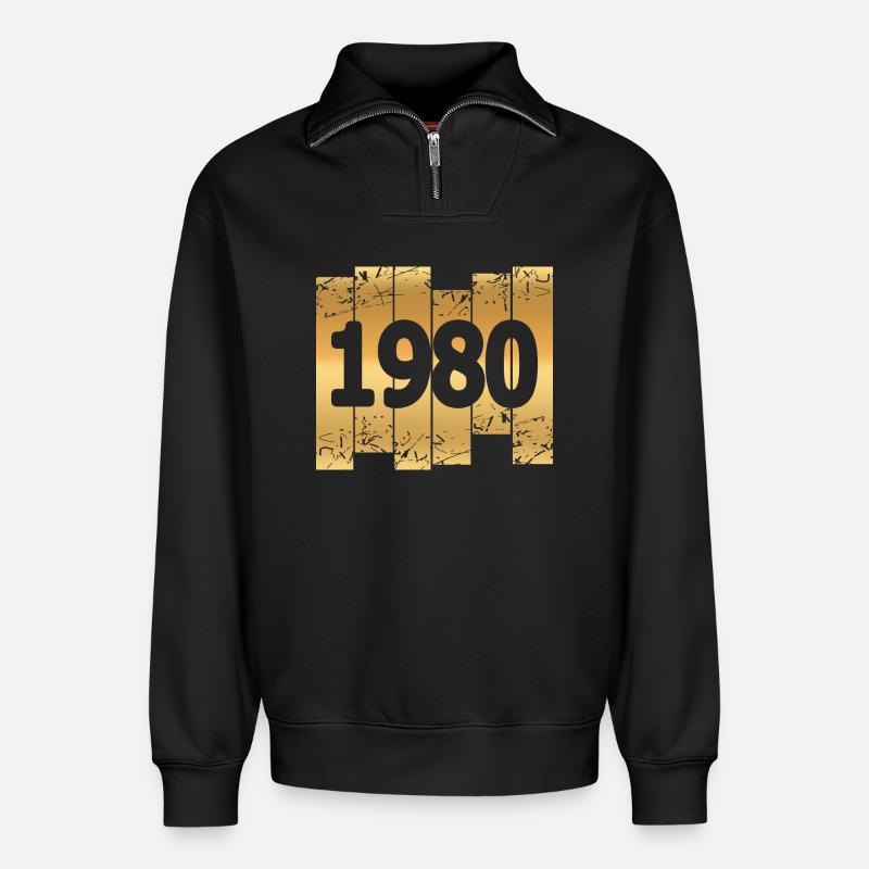 1980 - Relaxed Unisex Organic Half Zip Sweatshirt – von SPREAD - Schwarz