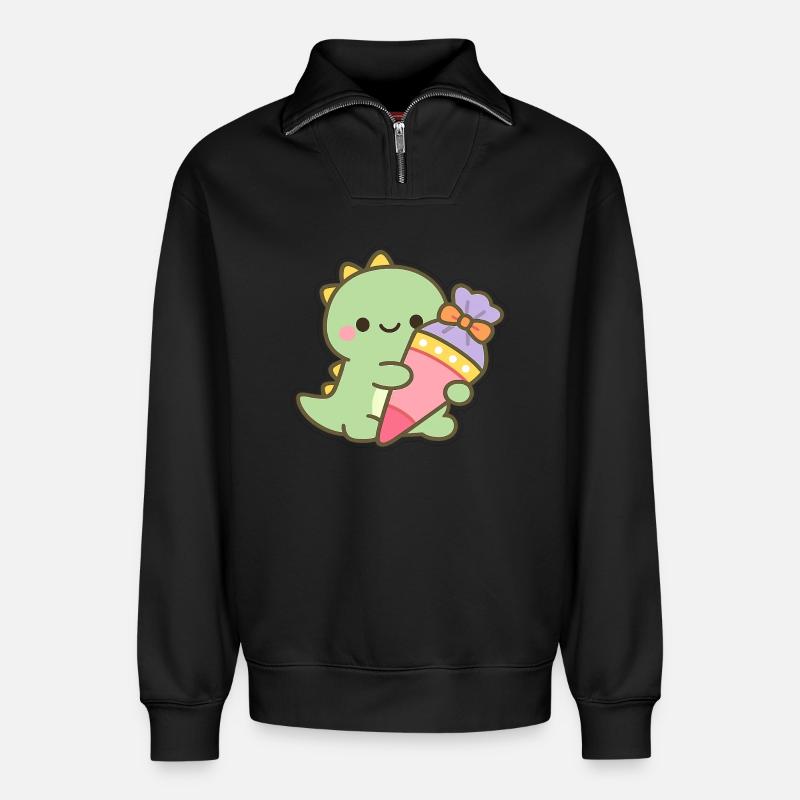 Schulkind Dino Einschulung Geschenk - Relaxed Unisex Organic Half Zip Sweatshirt – von SPREAD - Schwarz
