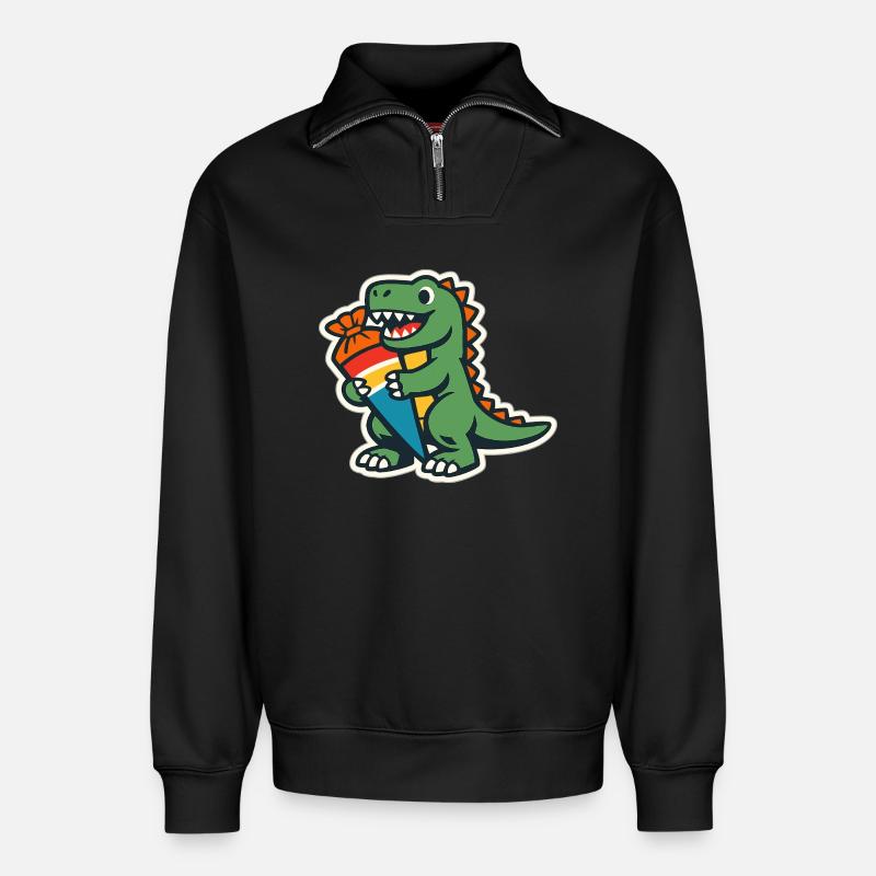 Schulkind Dino Einschulung Geschenk - Relaxed Unisex Organic Half Zip Sweatshirt – von SPREAD - Schwarz