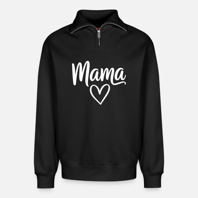 Mama Heart Script - Sweat unisexe décontracté en coton biologique à demi-zip – de SPREAD - noir