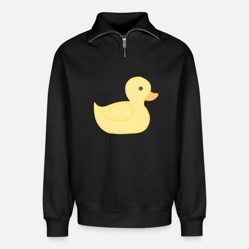 Gelbe Gummiente Cartoon Stil - Relaxed Unisex Organic Half Zip Sweatshirt – von SPREAD - Schwarz