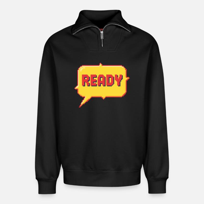 Ready Pixel Burst - Relaxed Unisex Organic Half Zip Sweatshirt – by SPREAD - black