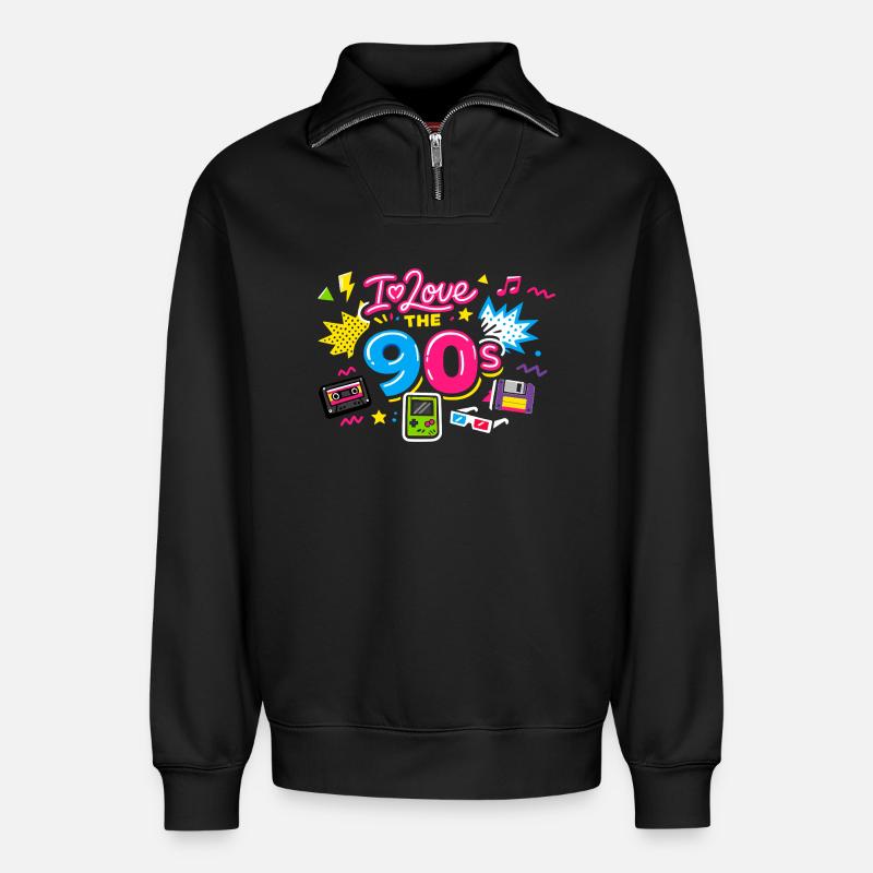 nineties - Relaxed Unisex Organic Half Zip Sweatshirt – by SPREAD - black