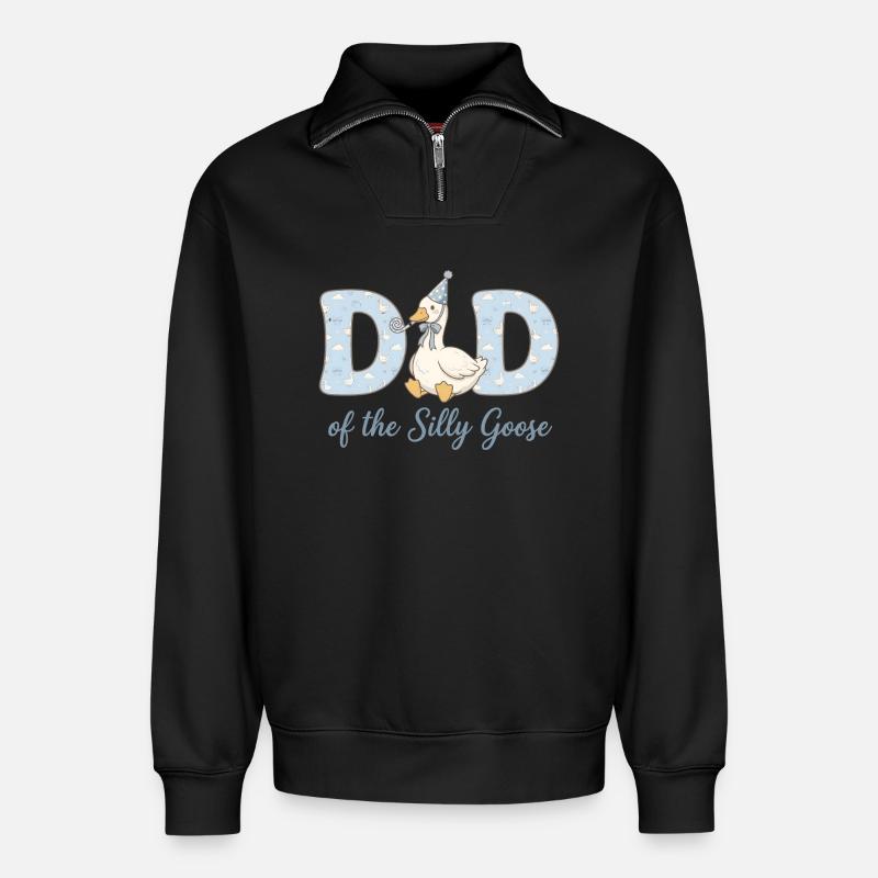 Dadd der Dummen Gans - Relaxed Unisex Organic Half Zip Sweatshirt – von SPREAD - Schwarz