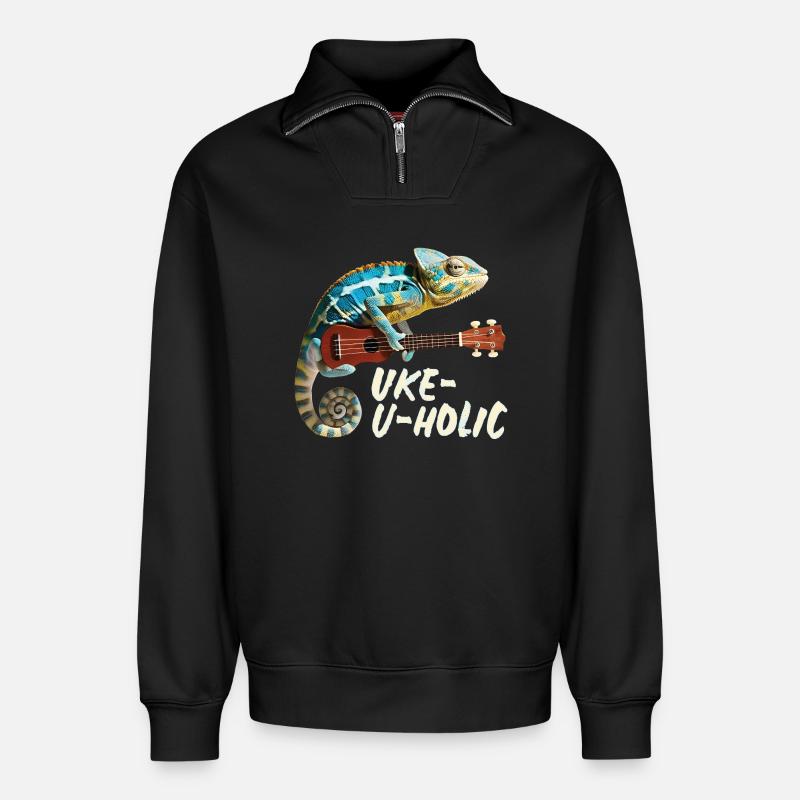 Caméléon Uke-u-holic - Sweat unisexe décontracté en coton biologique à demi-zip – de SPREAD - noir