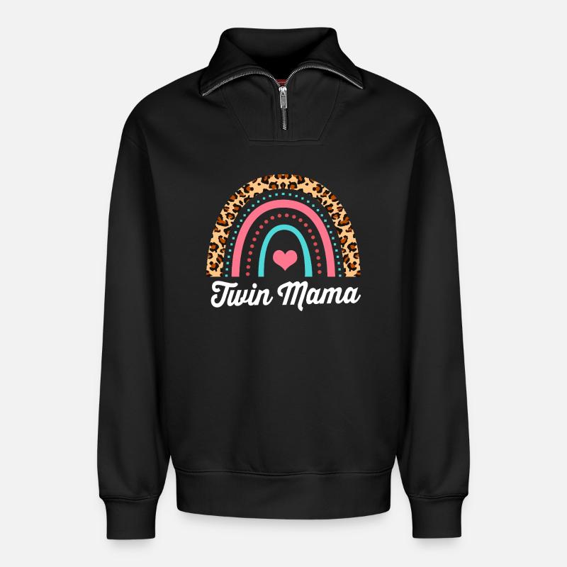 Zwillinge Mama Zwilling Mutter Geschenk - Relaxed Unisex Organic Half Zip Sweatshirt – von SPREAD - Schwarz
