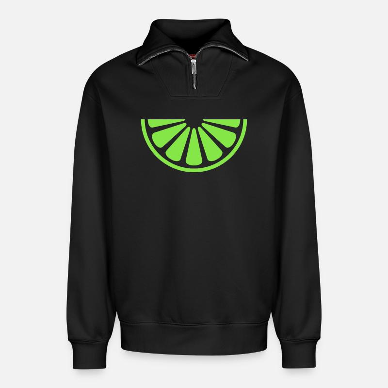 Lime slice - Relaxed Unisex Organic Half Zip Sweatshirt – by SPREAD - black