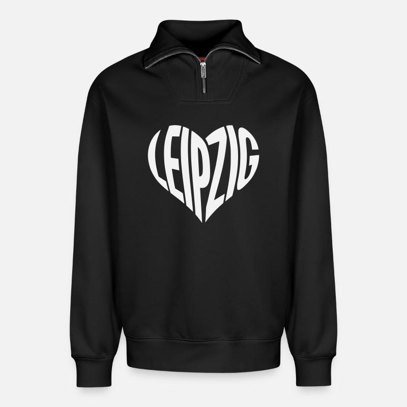 Leipzig Herz-Typo  - Relaxed Unisex Organic Half Zip Sweatshirt – von SPREAD - Schwarz