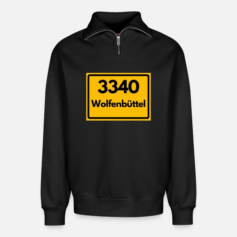 ALTE POSTLEITZAHL PLZ RETRO 3340 WOLFENBÜTTEL - Relaxed Unisex Organic Half Zip Sweatshirt – von SPREAD - Schwarz