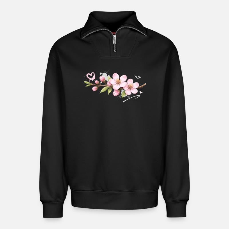 Pfirsichbluten_Graffiti - Relaxed Unisex Organic Half Zip Sweatshirt – von SPREAD - Schwarz