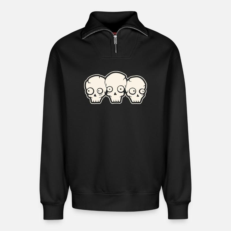 Skull - Relaxed Unisex Organic Half Zip Sweatshirt – by SPREAD - black
