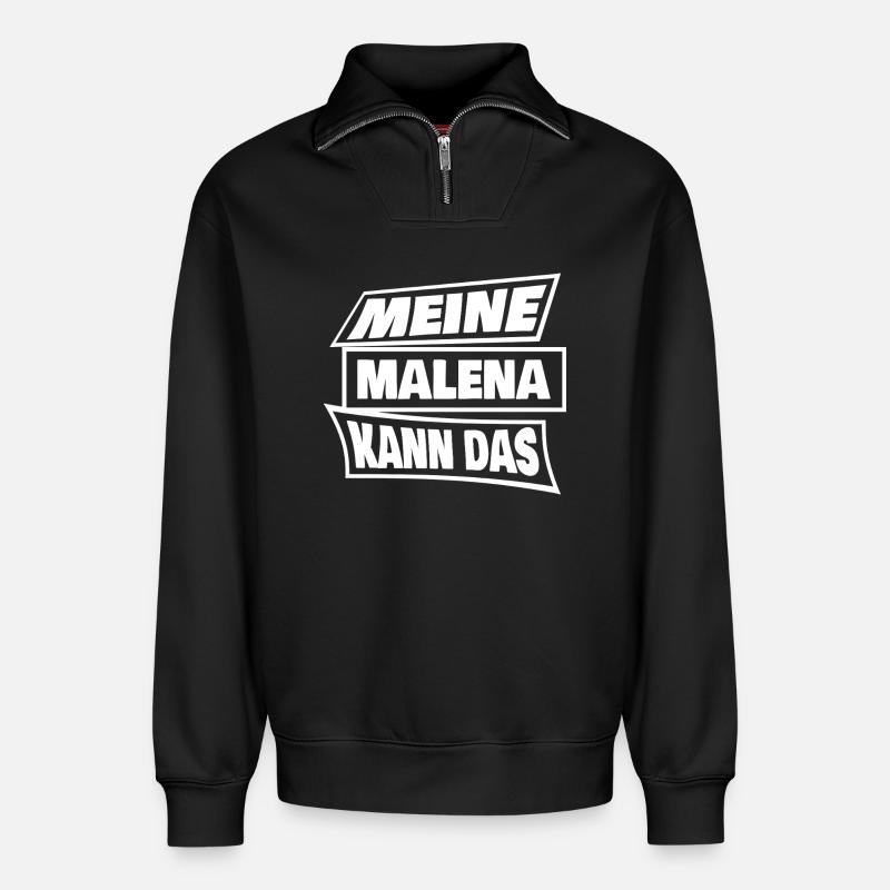 Malena als Sprueche - Relaxed Unisex Organic Half Zip Sweatshirt – von SPREAD - Schwarz