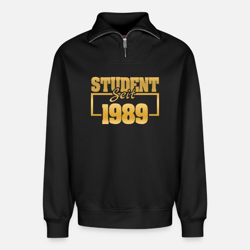 1989 - Relaxed Unisex Organic Half Zip Sweatshirt – von SPREAD - Schwarz
