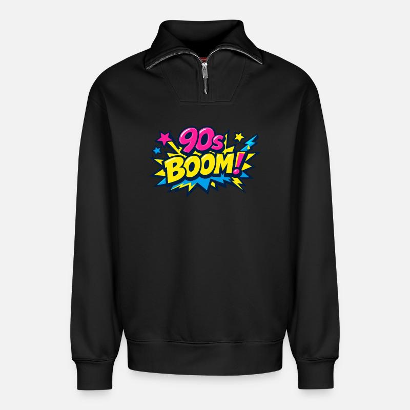 90er Boom Comic Explosion - Relaxed Unisex Organic Half Zip Sweatshirt – von SPREAD - Schwarz