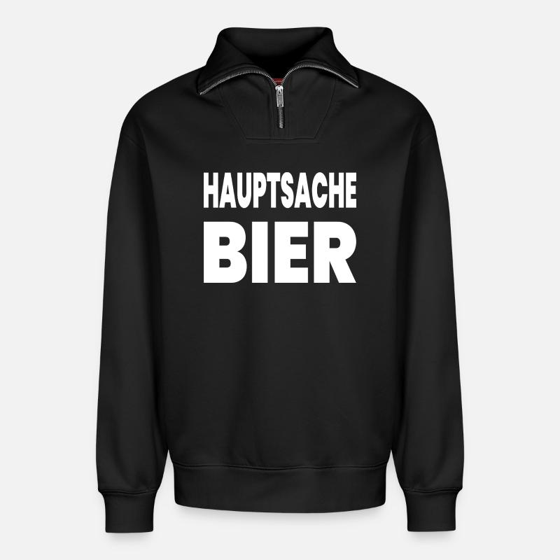 Bier - Relaxed Unisex Organic Half Zip Sweatshirt – von SPREAD - Schwarz
