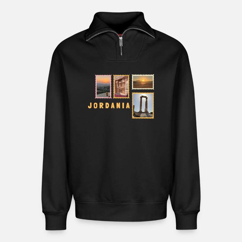 Jordanien Collage - Relaxed Unisex Organic Half Zip Sweatshirt – von SPREAD - Schwarz