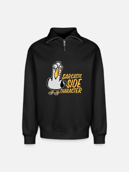 Crazy Seagull Sarcastic Side Character Funny - Relaxed Unisex Organic Half Zip Sweatshirt – by SPREAD - black