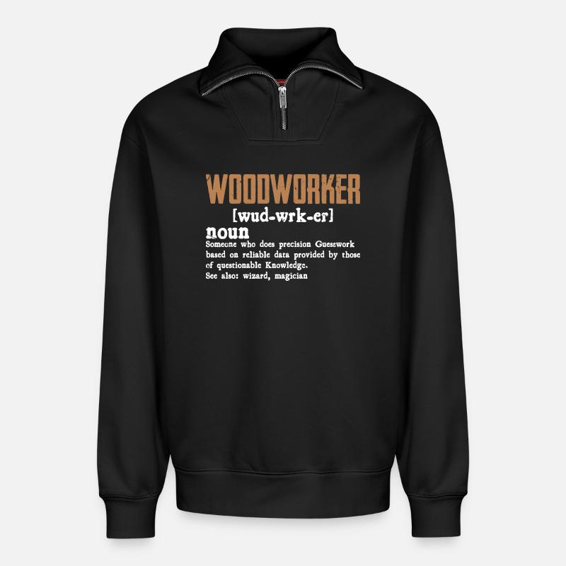 Rustikales Holzwerker Typo-Design - Relaxed Unisex Organic Half Zip Sweatshirt – von SPREAD - Schwarz
