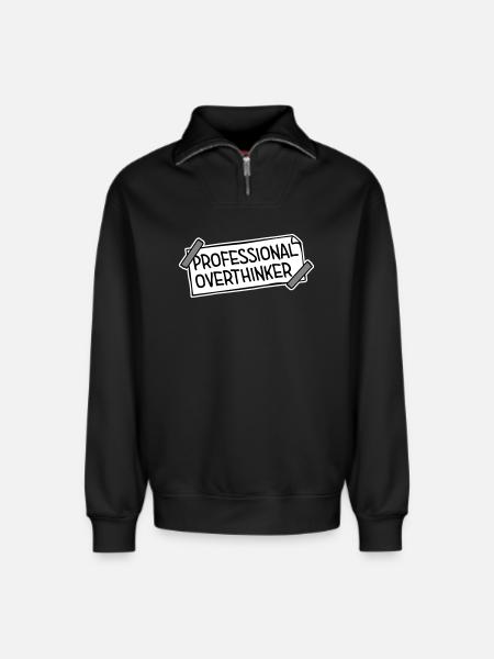 Professional Overthinker Funny Brooding Anxiety Logo - Relaxed Unisex Organic Half Zip Sweatshirt – by SPREAD - black