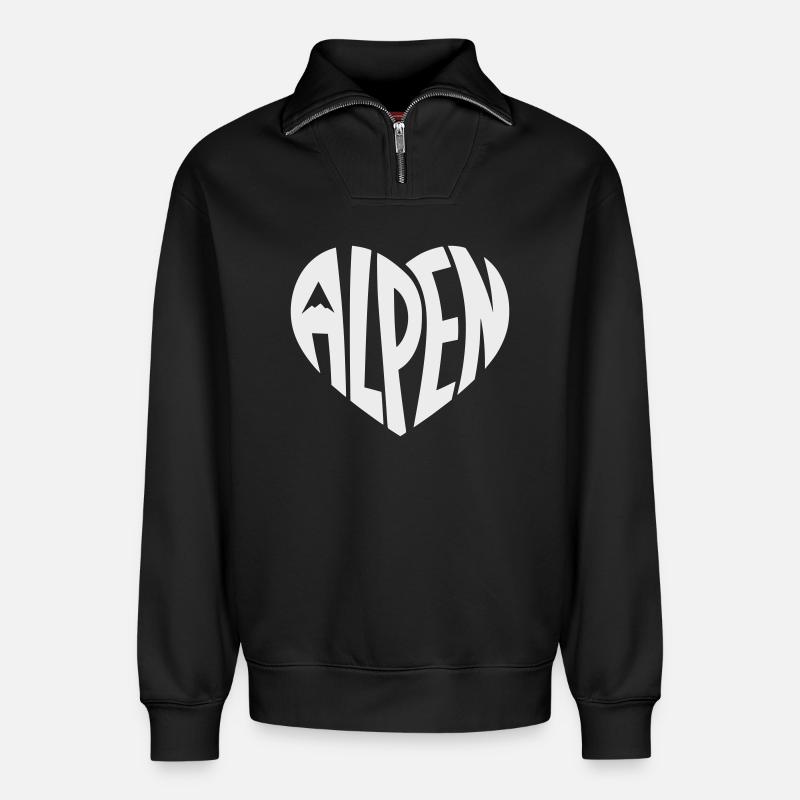 Alpen Herzdesign - Designfarbe variabel - Relaxed Unisex Organic Half Zip Sweatshirt – von SPREAD - Schwarz