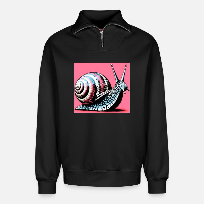 Schnecke - Relaxed Unisex Organic Half Zip Sweatshirt – von SPREAD - Schwarz