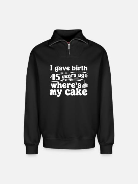 Birthday 45 years ago – cake? - Relaxed Unisex Organic Half Zip Sweatshirt – by SPREAD - black
