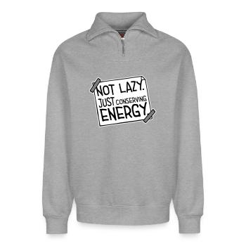 Pas paresseux, juste économiser de l’énergie, drôle de paresseux à dire - Sweat unisexe décontracté en coton biologique à demi-zip – de SPREAD - gris chiné - Devant