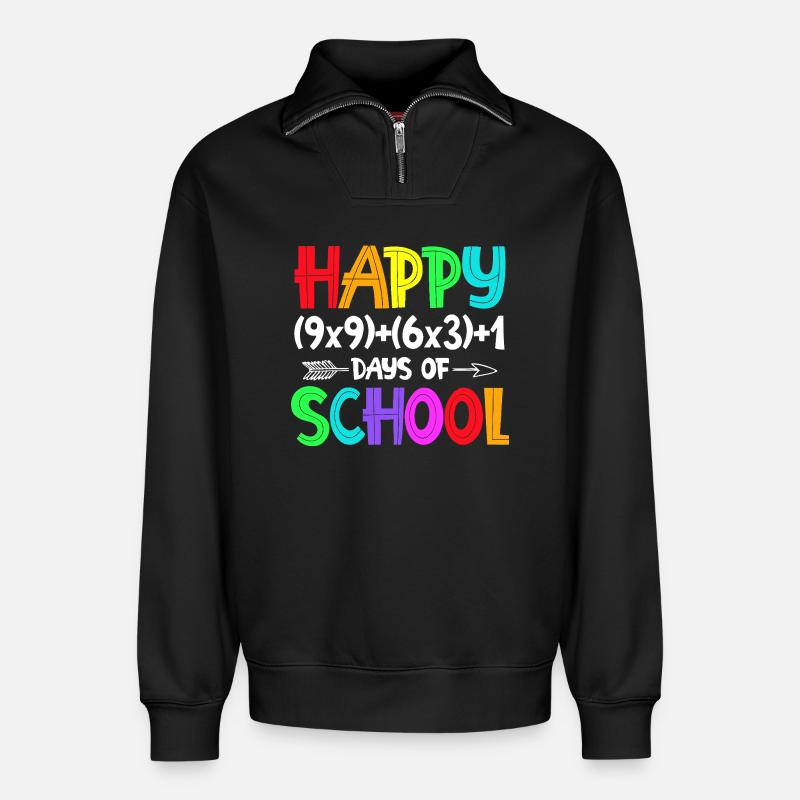 Rainbow Happy Back-to-School - Relaxed Unisex Organic Half Zip Sweatshirt – by SPREAD - black