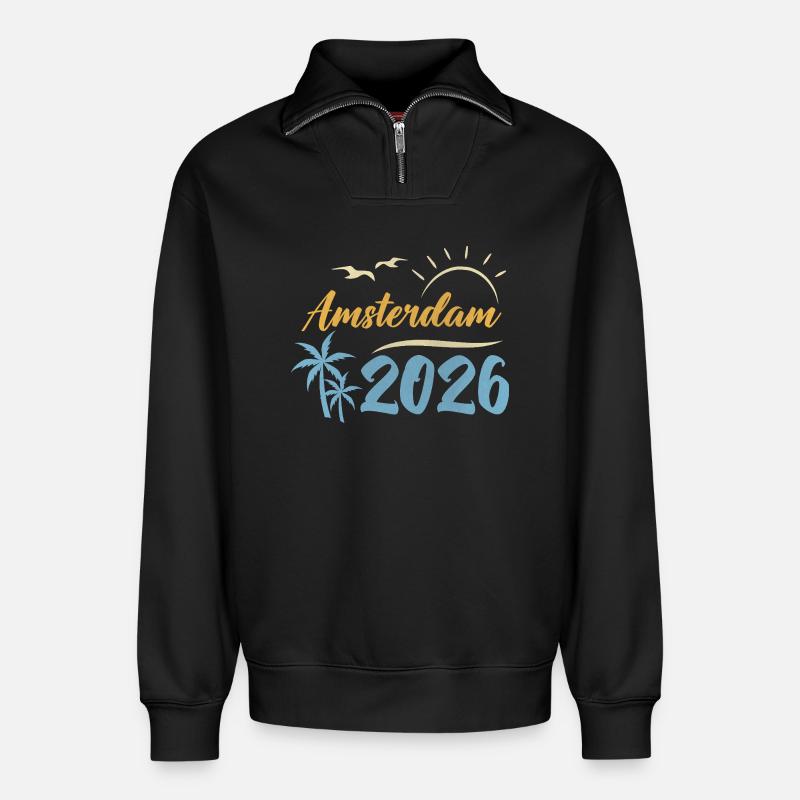 Amsterdam 2026 - Relaxed Unisex Organic Half Zip Sweatshirt – von SPREAD - Schwarz
